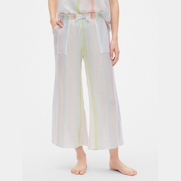 GAP Wide Leg Crinkle Stripe Pants Neon Vert Lounge, Beach, Sleep - Picture 3 of 4